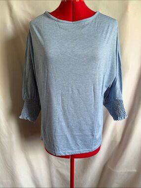 Light Blue Women's Smocked Sleeve Top SM98